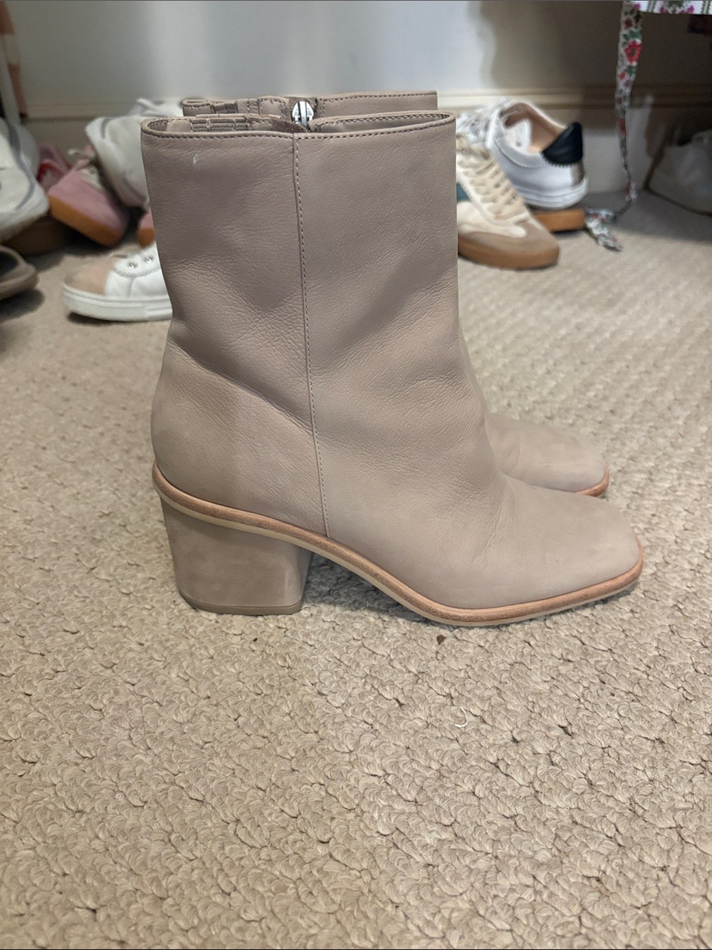Dolce Vita Taupe Leather Block Heel Ankle Boots
